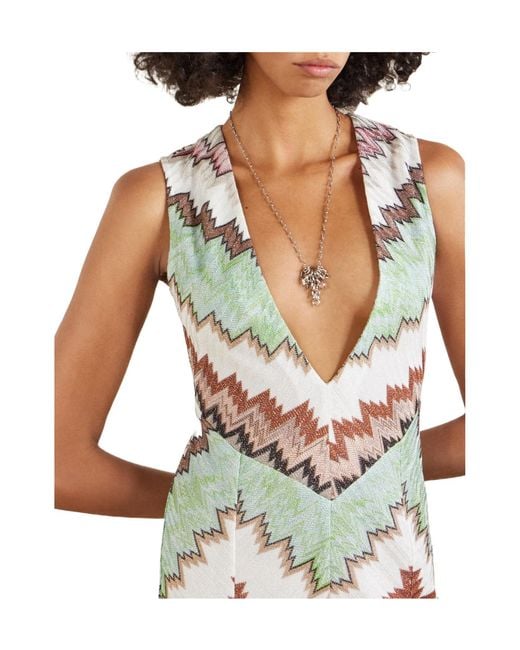 Missoni White Striped Metallic Crochet-Knit Maxi Dress