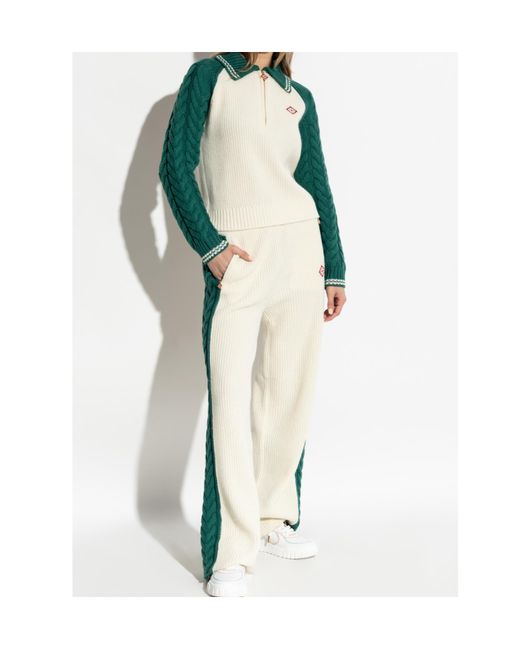 Casablanca White Straight-Leg Cable-Knit Trousers