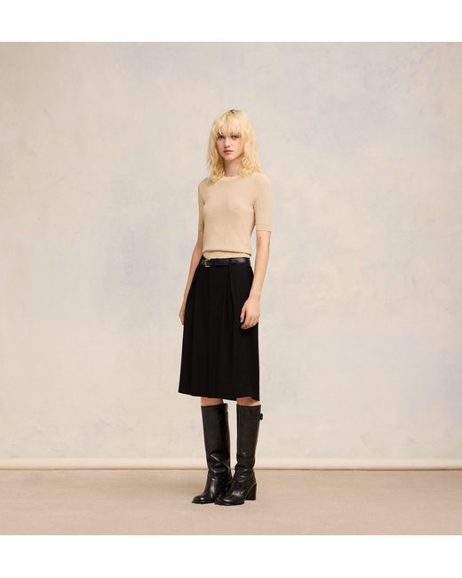AMI Natural Short-Sleeve Knitted Top