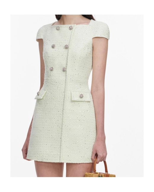 Self-Portrait White Sp Lime Boucle Mini Dress