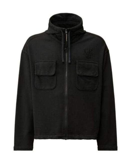C P Company Black Zip Front Hoodie Coat for men