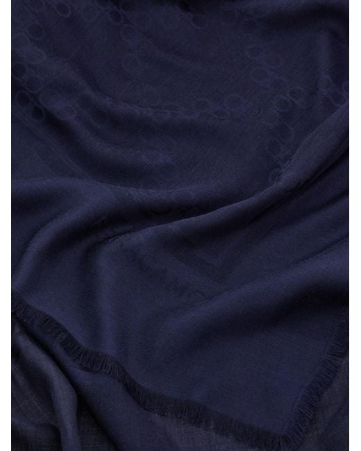 Ferragamo Blue Ferragamo Eyewear Jacquard Fringe Scarf