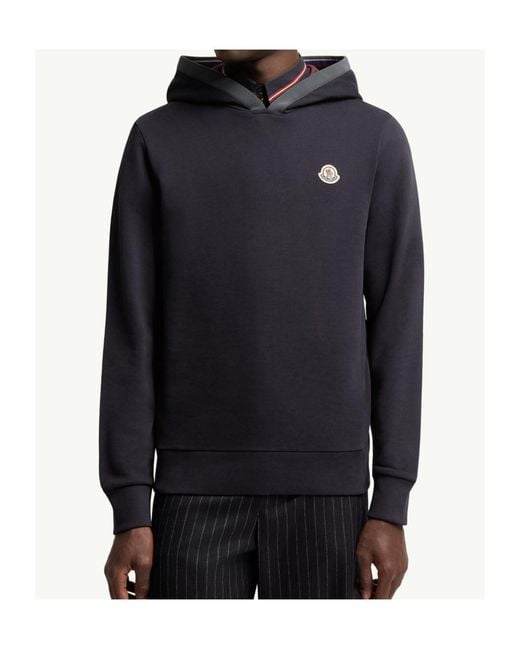Moncler Blue Brushed Cotton Logo Hoodie for men