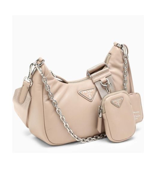 Prada Natural Logo Plaque Chain-Linked Shoulder Bag