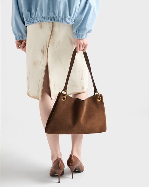 Prada Brown Etude Large Suede Shoulder Bag