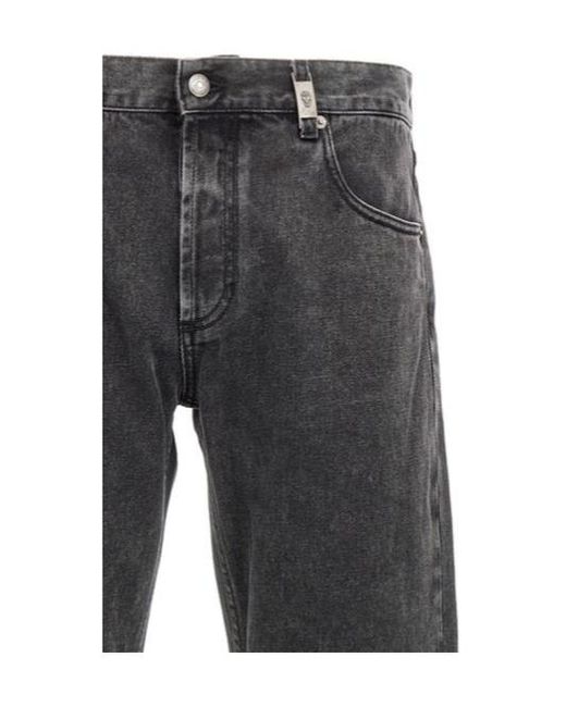 McQueen Gray Logo Tag Straight-Leg Jeans for men