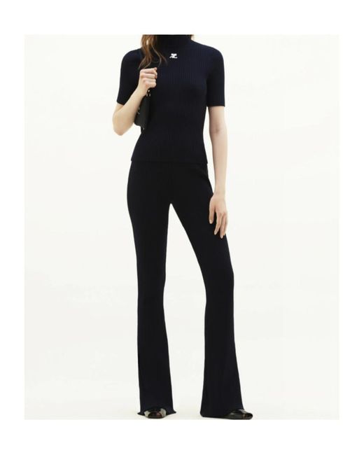 Courreges Blue Courrèges Reedition Short-Sleeved Ribbed Jumper