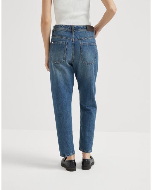 Brunello Cucinelli Blue Logo-Patch Jeans
