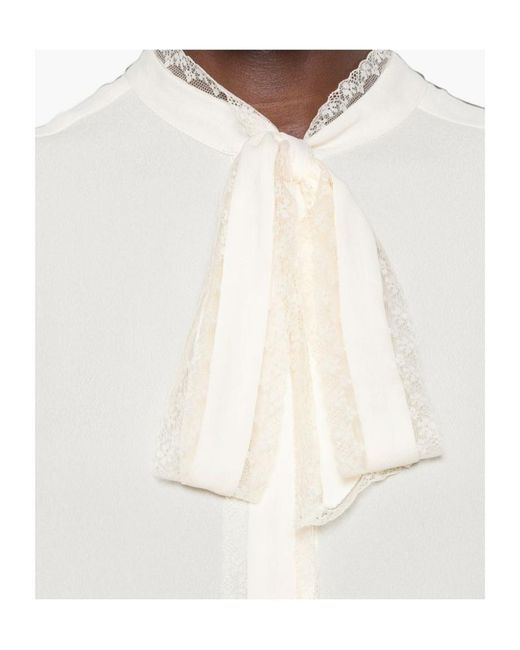 Twinset White Lace-Trim Long-Sleeved Blouse