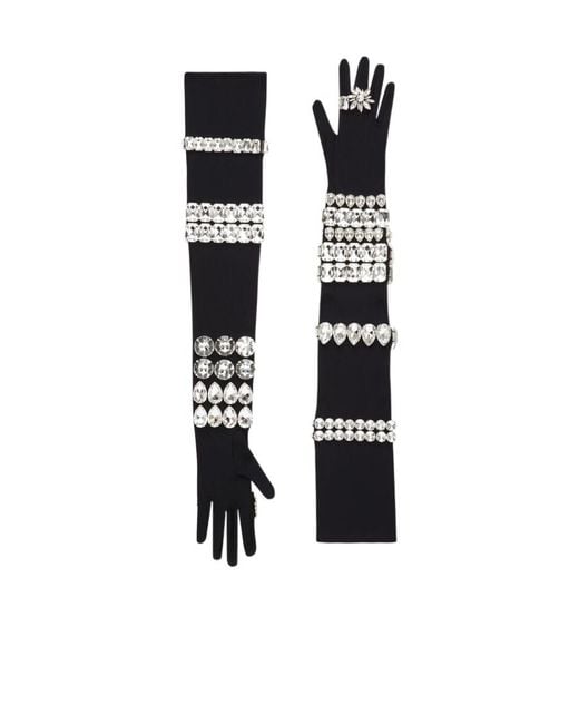Dolce & Gabbana Black Crystal-Embellished Long Gloves