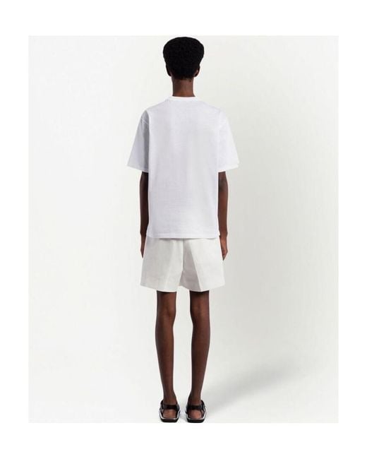 Prada White Logo Printed Crewneck T-Shirt for men