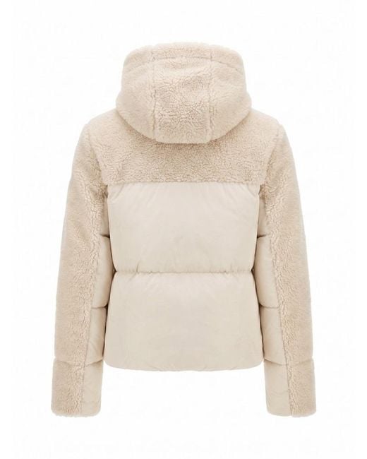 Moncler Natural Cristallin Hooded Wool Blend Short Down Jacket