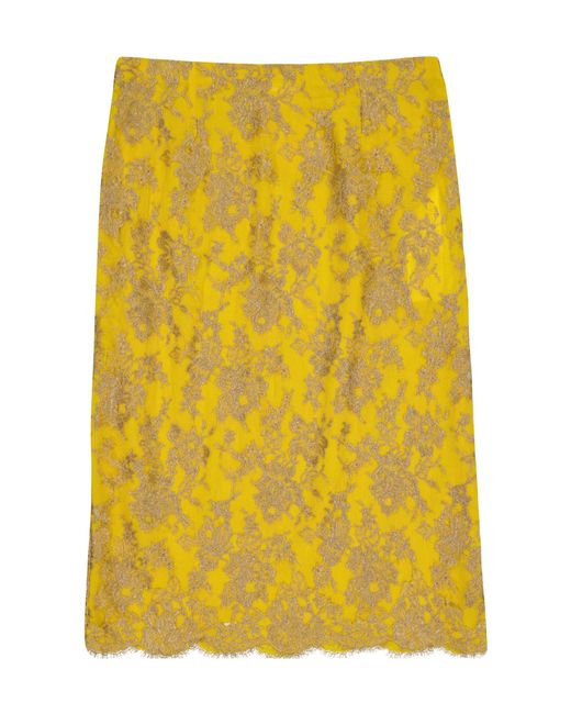 Saint Laurent Yellow Lace Straightcut Midi Skirt