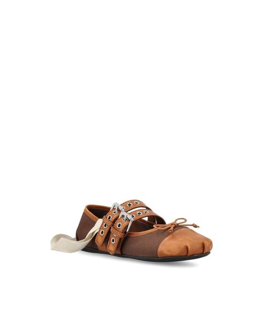 Miu Miu Brown Lace-Up Ballerina Shoes