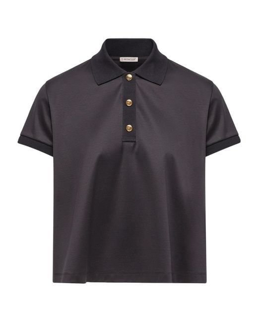 Moncler Black Grosgrain Logo Cotton Polo Shirt
