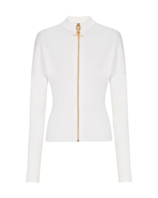 Balmain White Zipped Knit Cardigan