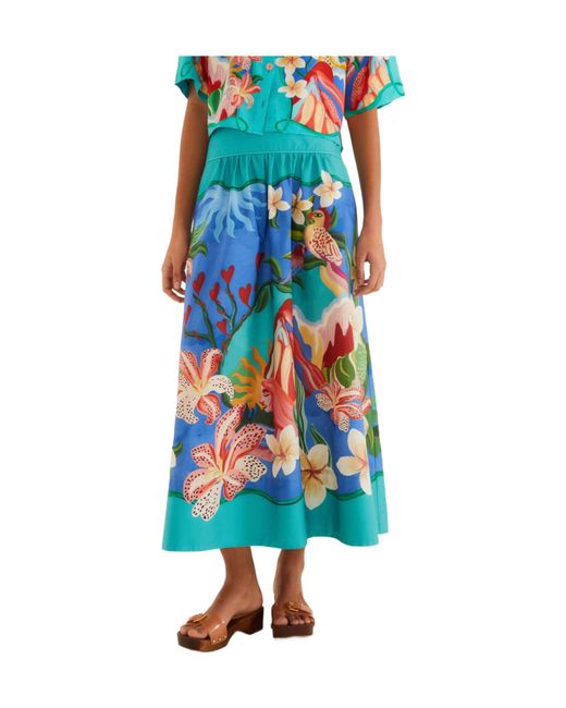 Farm Rio Blue Garden Of Life Midi Skirt