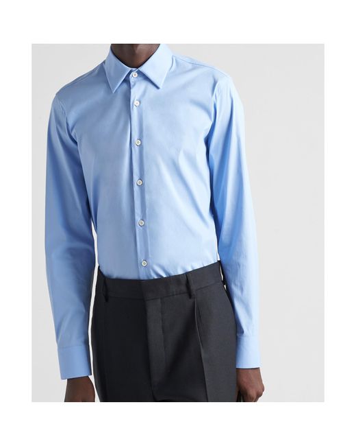 Prada Blue Long Sleeved Curved Hem Shirt for men