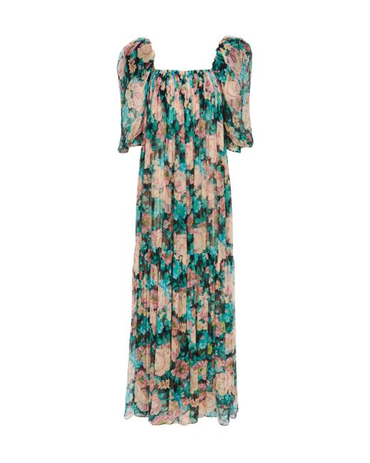 Chlo Women's Green Silk Tulle Puff Sleeve Long Dress