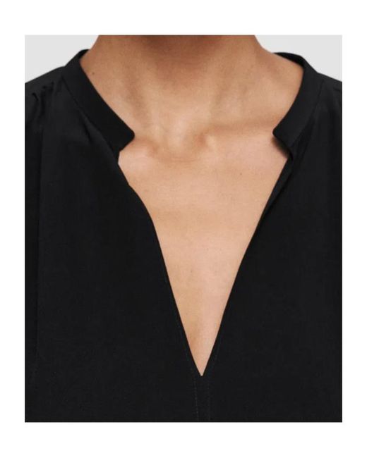 Joseph Black V-Neck Balloon-Sleeve Blouse