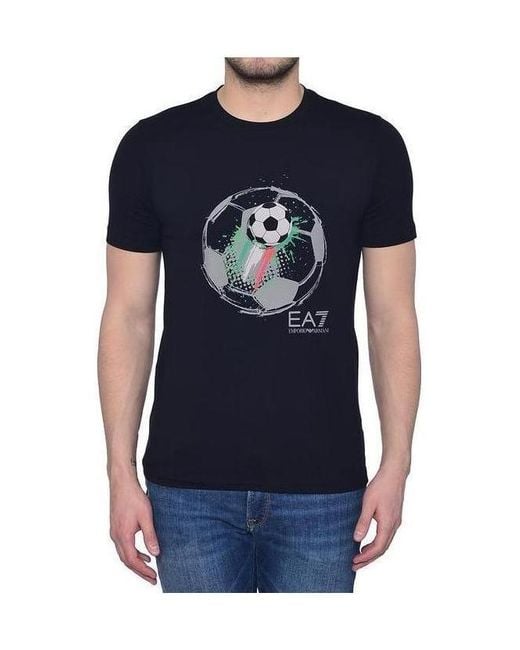Emporio Armani Blue Logo T-Shirt With Round Neck for men