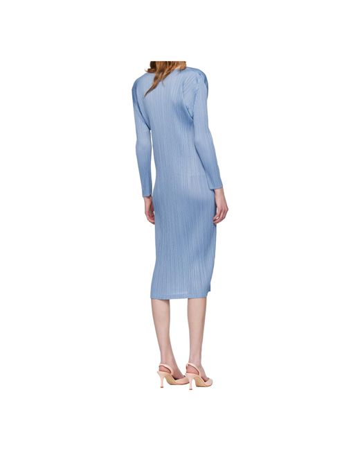 Pleats Please Issey Miyake Blue Pleated Knit Midi Dress