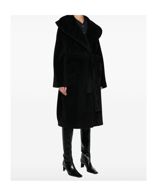 Tagliatore Black Hooded Belted Coat