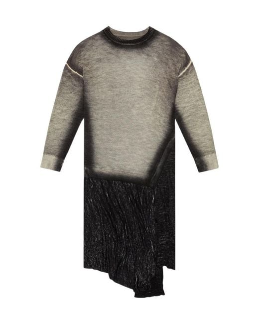 DIESEL Gray Asymmetric-Hem Knitted Midi Dress