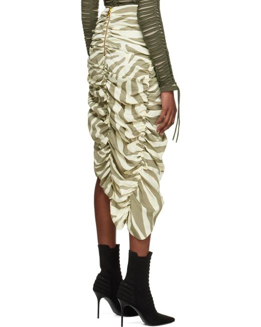 Balmain White Zebra-Print Midi Skirt
