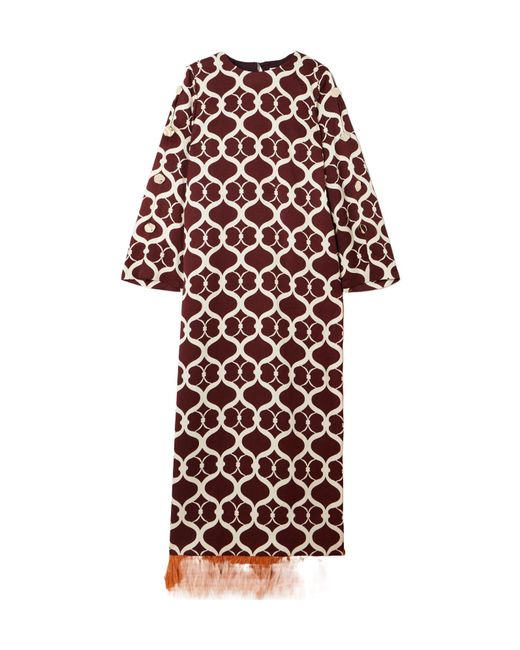 Borgo De Nor Red Brunetta Feather-Trimmed Cotton-Blend Jacquard Maxi Dress