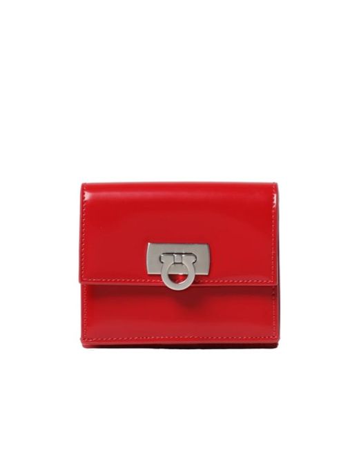 Ferragamo Red Horsebit Buckle Flip Wallet