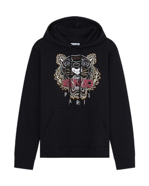 KENZO Black Tiger Embroidered Hoodie for men