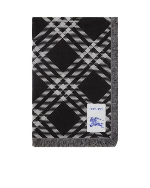 Burberry Black Wide Check Fringed-Edge Scarf for men