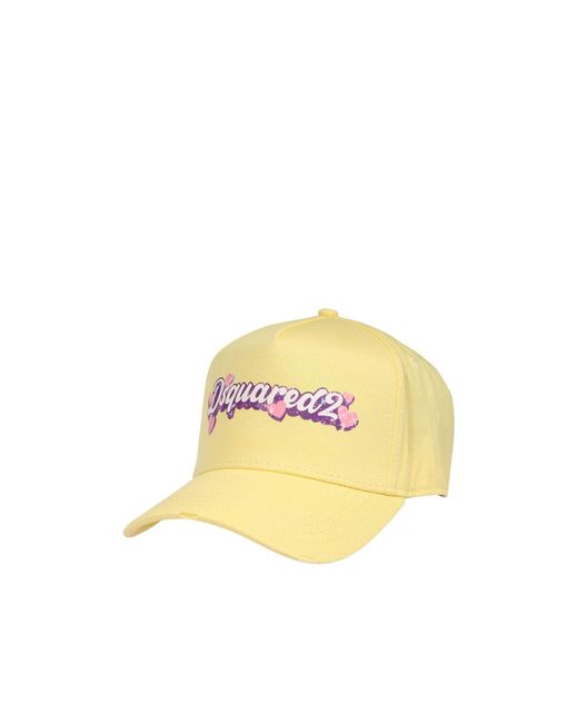 DSquared² Yellow Logo-Print Cotton Cap