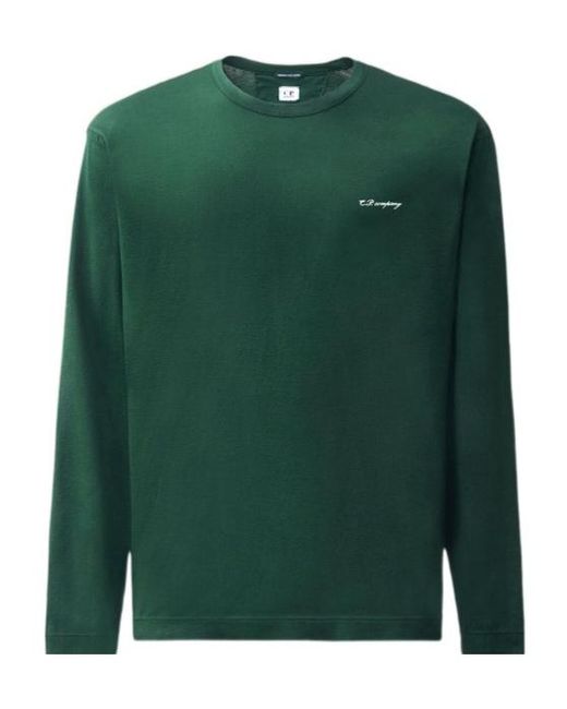 C P Company Green Logo-Print Long-Sleeve Sweatshirt for men