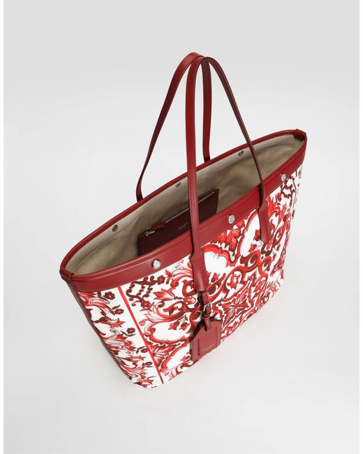 Dolce & Gabbana Red Atene Majolica Printed Tote Bag for men