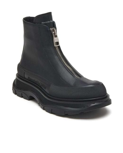 McQueen Black Tread Slick Zip Detailed Boots