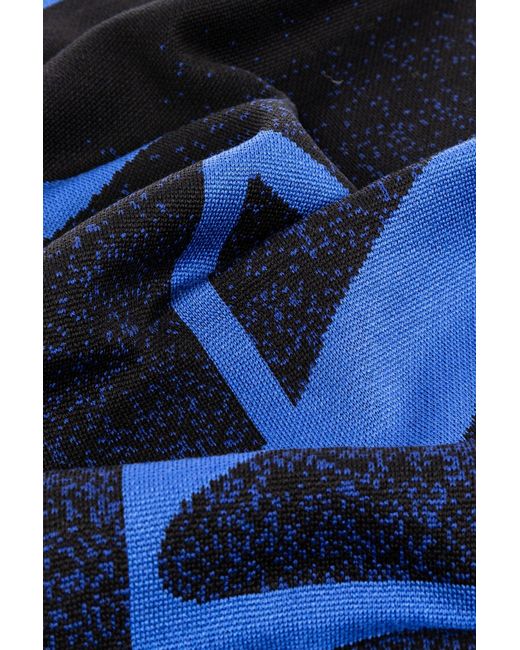 Lanvin Blue Logo-Intarsia Knitted Finished Edge Scarf