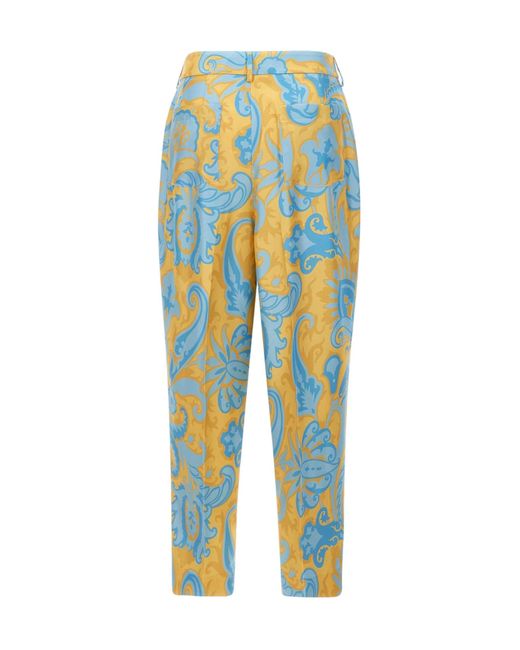 Etro Blue Paisley Printed Pleated Trousers