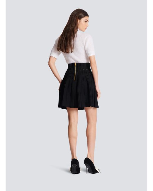 Balmain Black High-Waist Pleated Skater Skirt