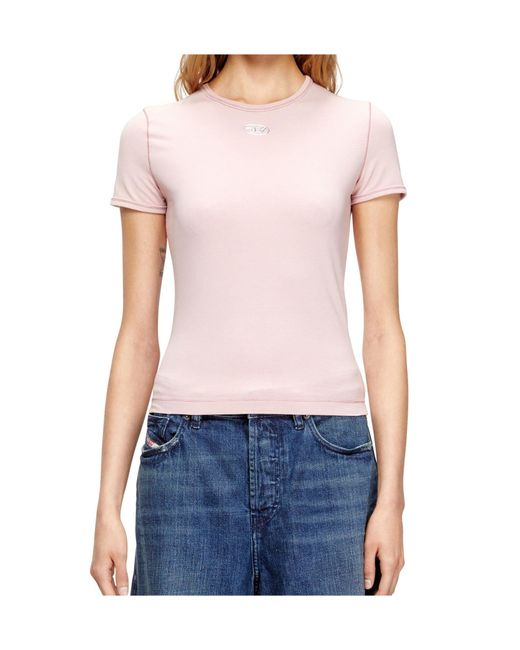 DIESEL Pink T-Uncutieslong-Od Metallic Oval D T-Shirt