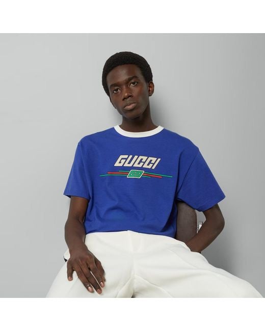 Gucci Blue Logo Logo Short-Sleeved T-Shirt for men