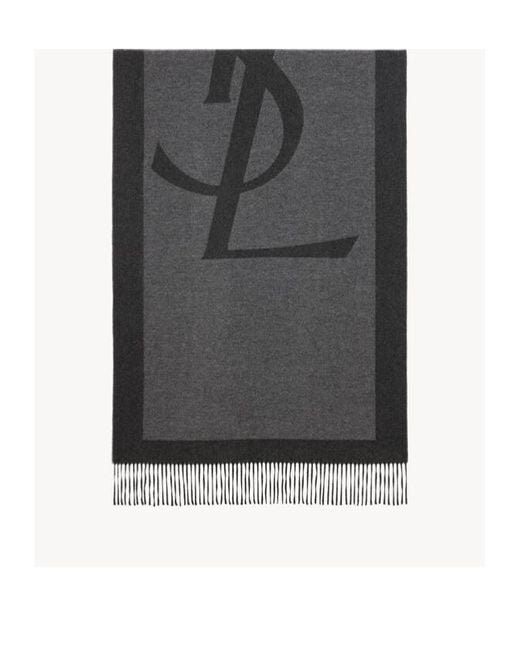 Saint Laurent Gray Cassandre Fringed Edge Scarf for men