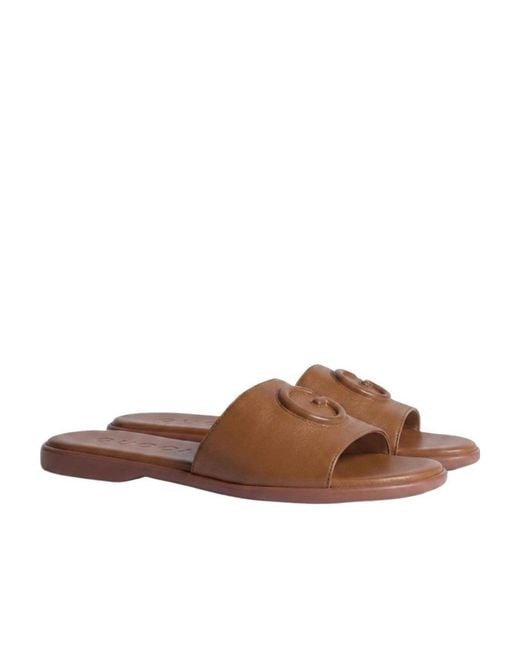 Gucci Brown Slide Sandal With Double G
