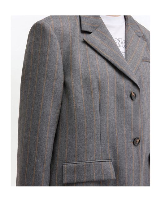 Ganni Gray Striped Blazer