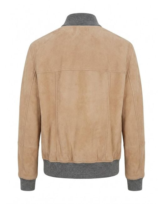 Brunello Cucinelli Natural Ribbed Hem Suede Jacket for men