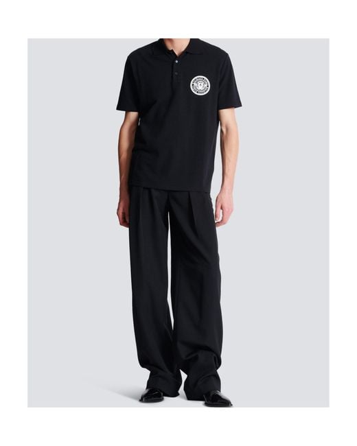 Balmain Black Coin-Printed Polo Shirt for men