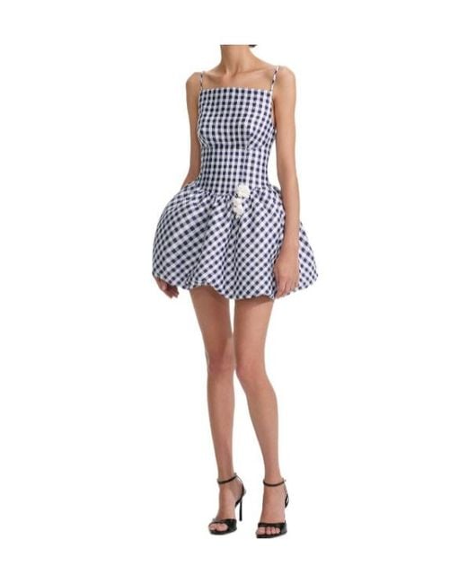 Self-Portrait Blue Gingham Taffeta Mini Dress