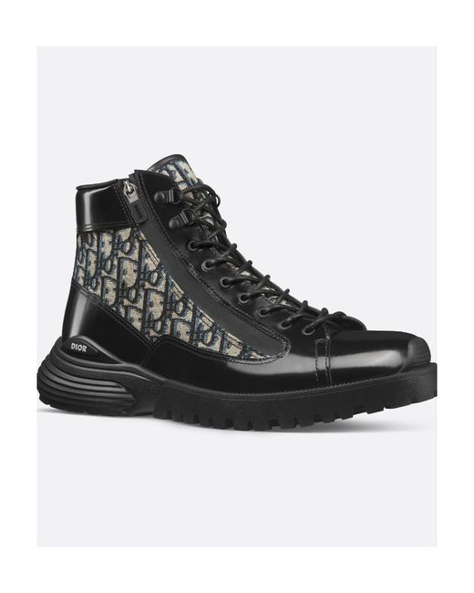 Dior Black Homme Monogrammed Lace-Up Boots for men