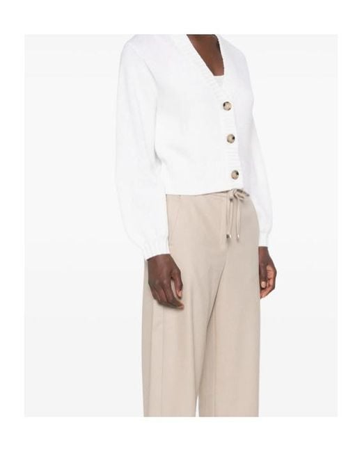 Allude White V-Neck Cardigan